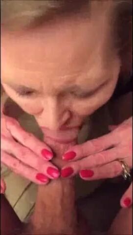 Retired grandma removes her dentures to suck a young penis