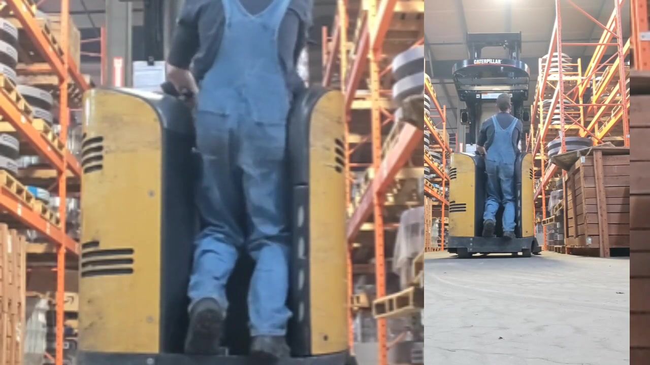 Gigantic Boss Fucks cunt with mouth on Reach Truck - FreeUse Machine Shop Industrial