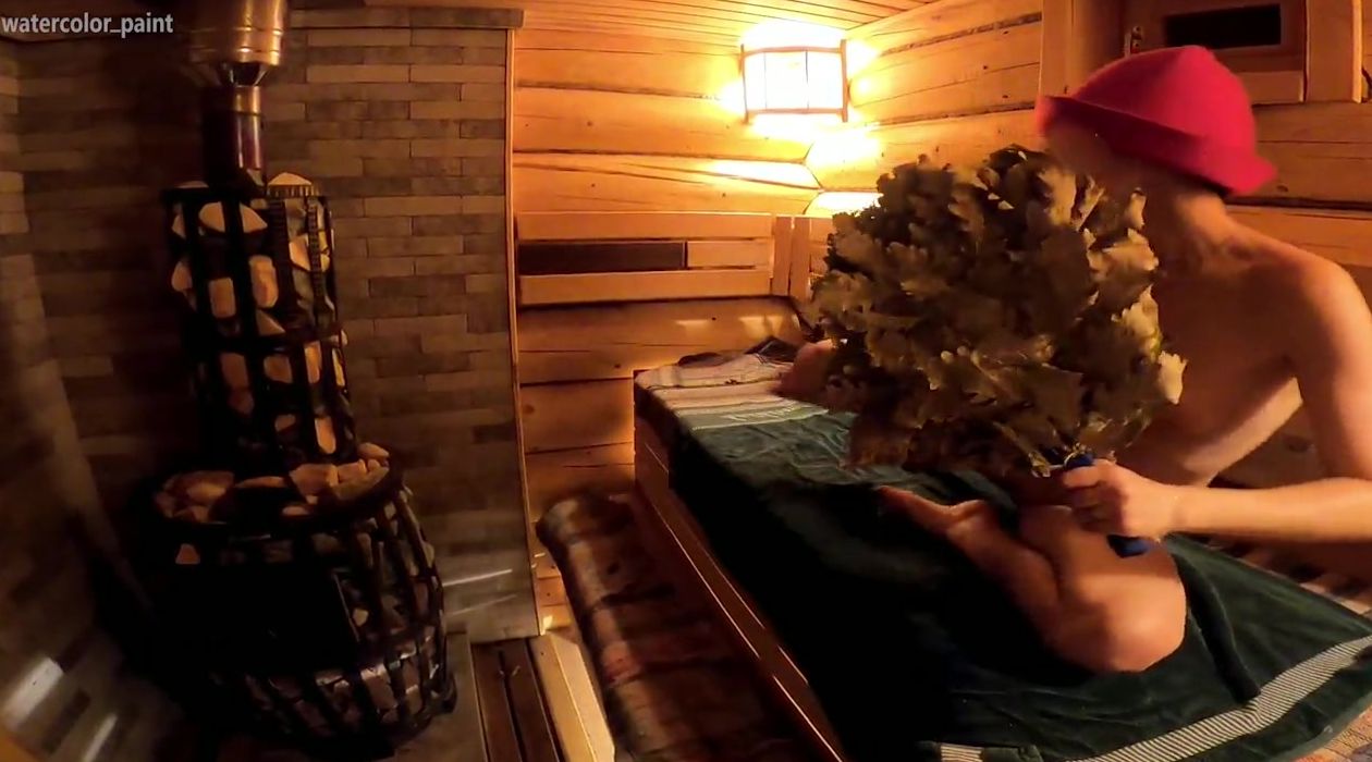 Russian sluts Masturbates Tight Twat inside the Sauna