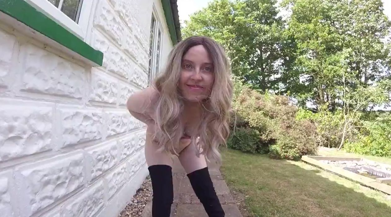 Haley inside Thigh Boots nude into the Garden