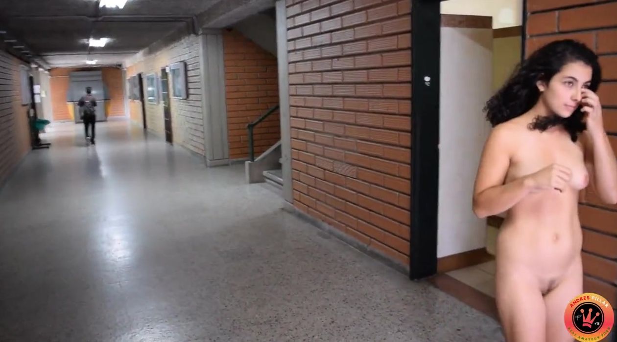 Violet walks nude through the university