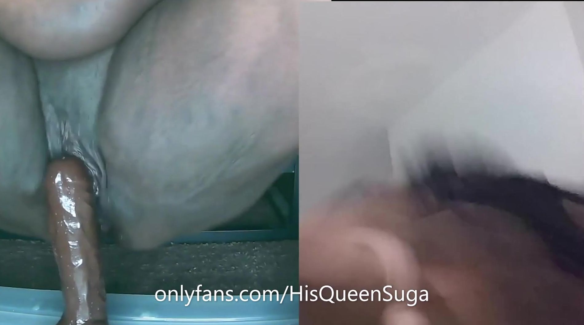 His Queen Suga - Bouncing on a Sex Toy - Split Screen