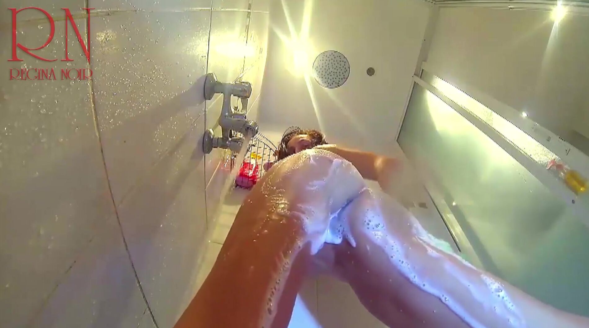 Voyeur Camera inside the Shower. a Naked chick inside the Shower is Washed with Soap.