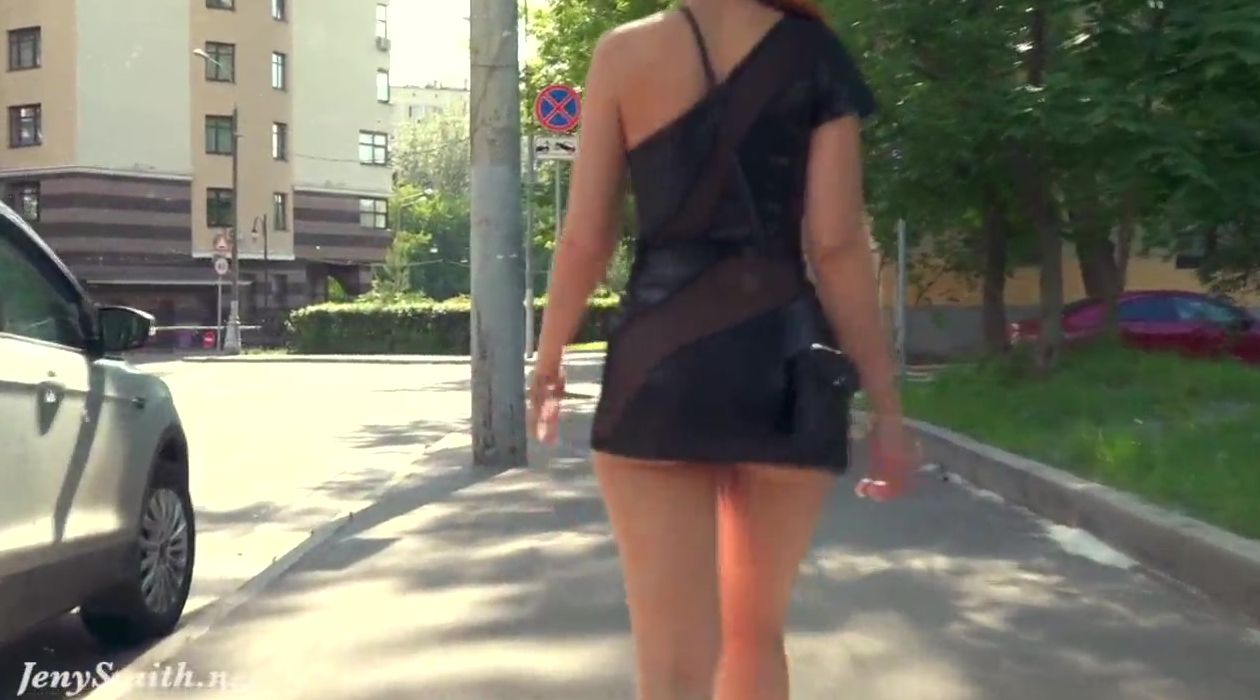 Summer Walk. Jeny Smith walking inside outdoors with the transparent dress and