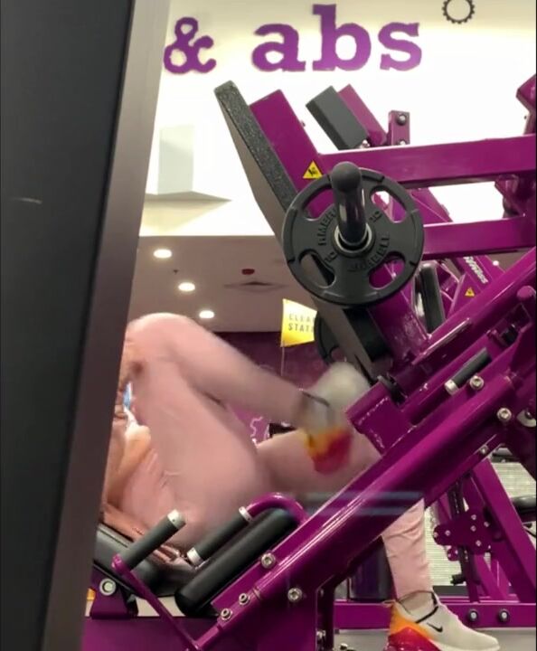 Adorable 18 Year Old Leg Press Inside Pink Tight Pants