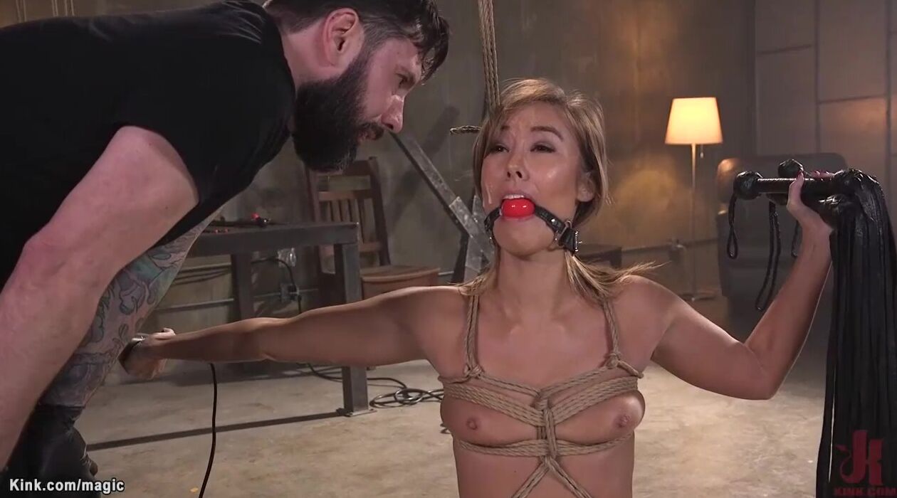 Tied gagged skank takes relentless sex