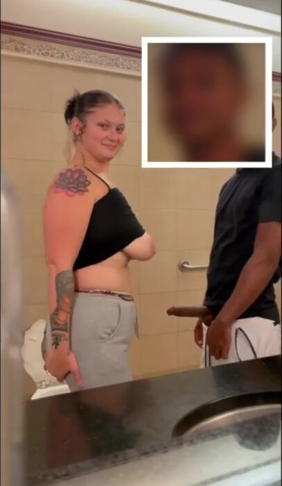 White women Drool and Gag all over bbc inside Mall Toilet