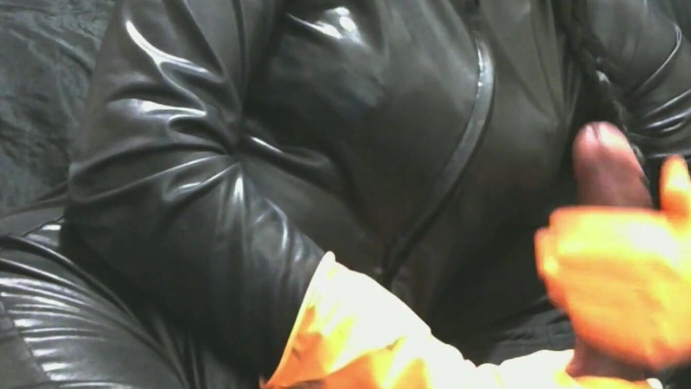 Smoking Ex-Wife inside Orange Pvc Gloves Milking me one