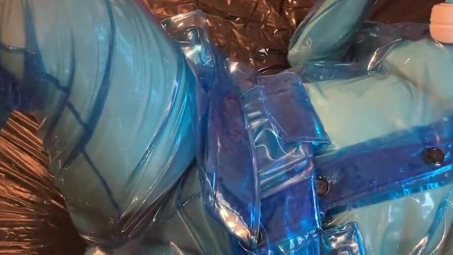 Blue Transparent LATEX Plastic Masturbation