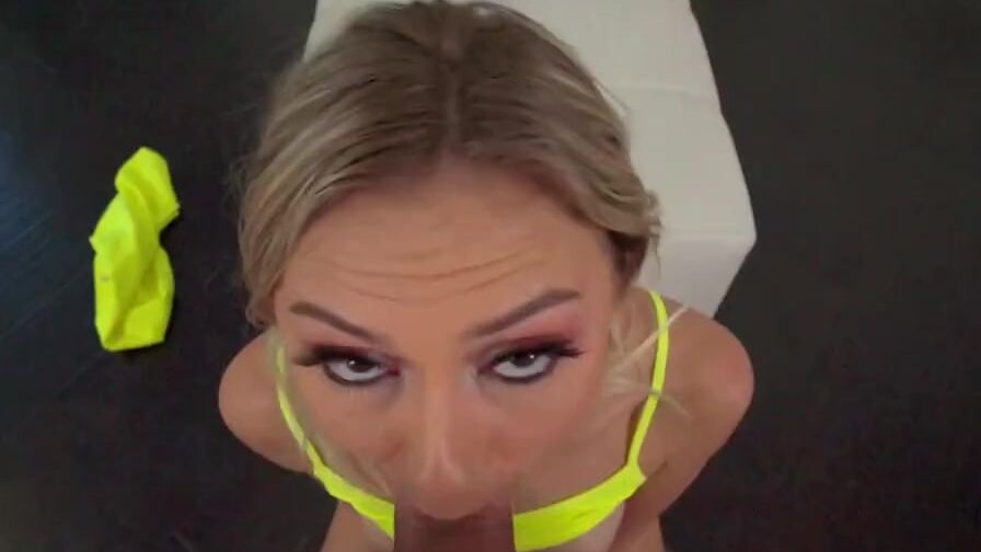 Throated - Skinny Blonde Swallows A Big Penis