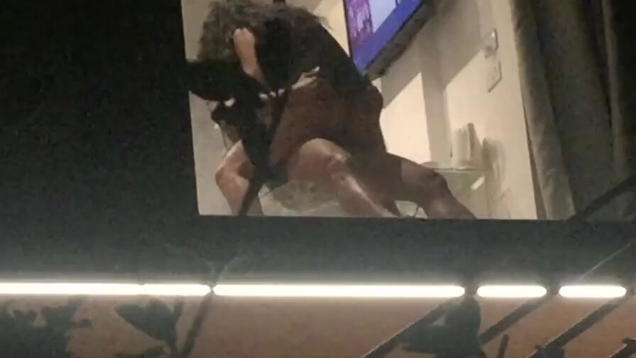 Voyeur caught turned on lovers fucking through hotel window