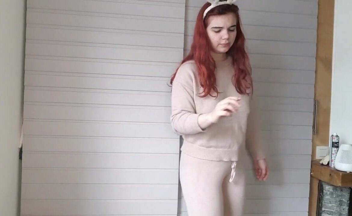 Sweet talk pissing desperation while smoking and peeing into leggings