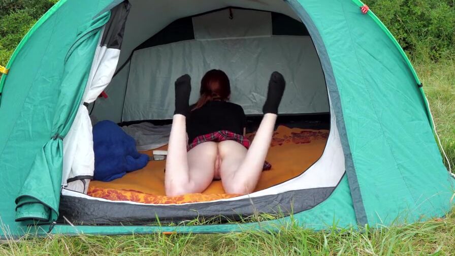 Sweet nudist red head inside the tent