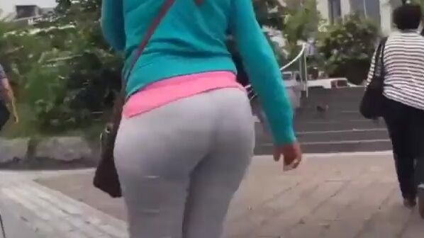 Candid ass into gray pants