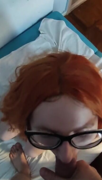 Red Head Geeks with Glasses Helped Stepbrother Cum on her Face