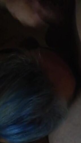 Oral Sex from Blue Haired Lover, Cum on Face!!