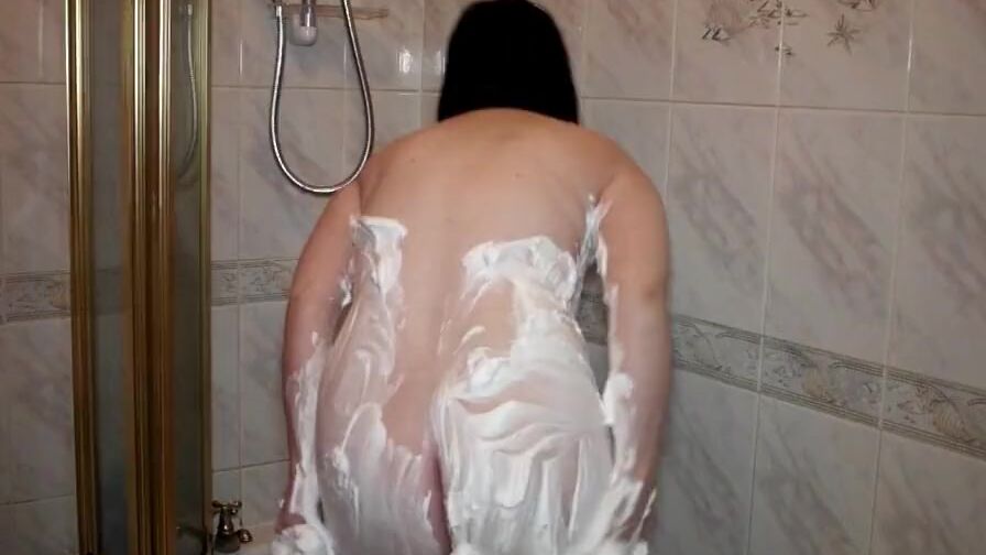 Vulgar chick into Shaving foam