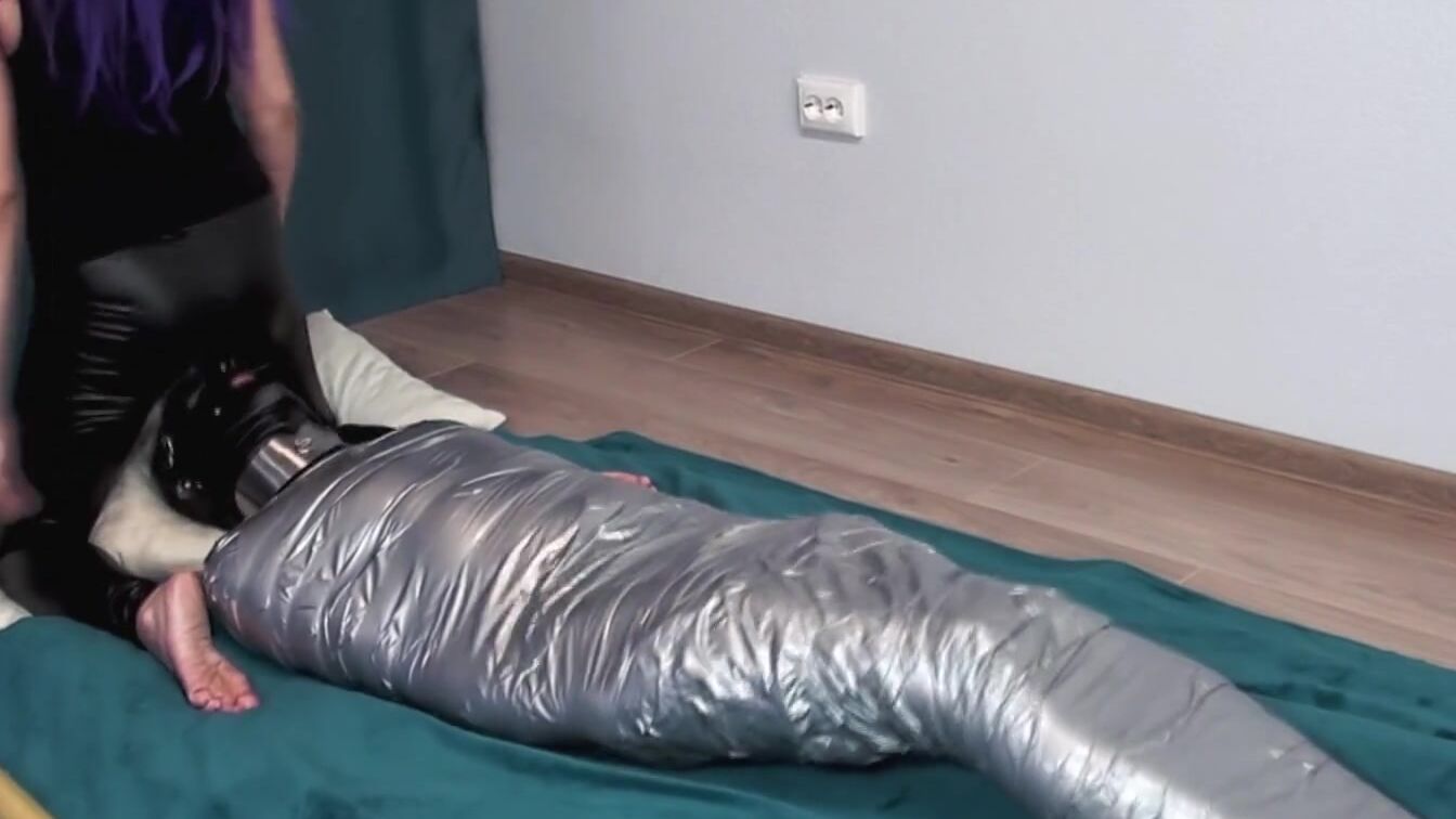 Mummified Sub Getting Scratching Tickling and Queening by Gf into Leather Pants