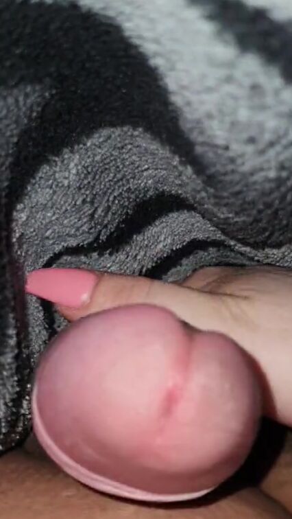 Step Cougar Hand Slip under Blanket Touching Step Son Penis Making him Cum on her Nails