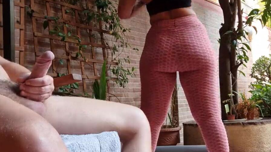 I pull my penis out into front of my desi stepsister while she does ass exercises. She does fitness into