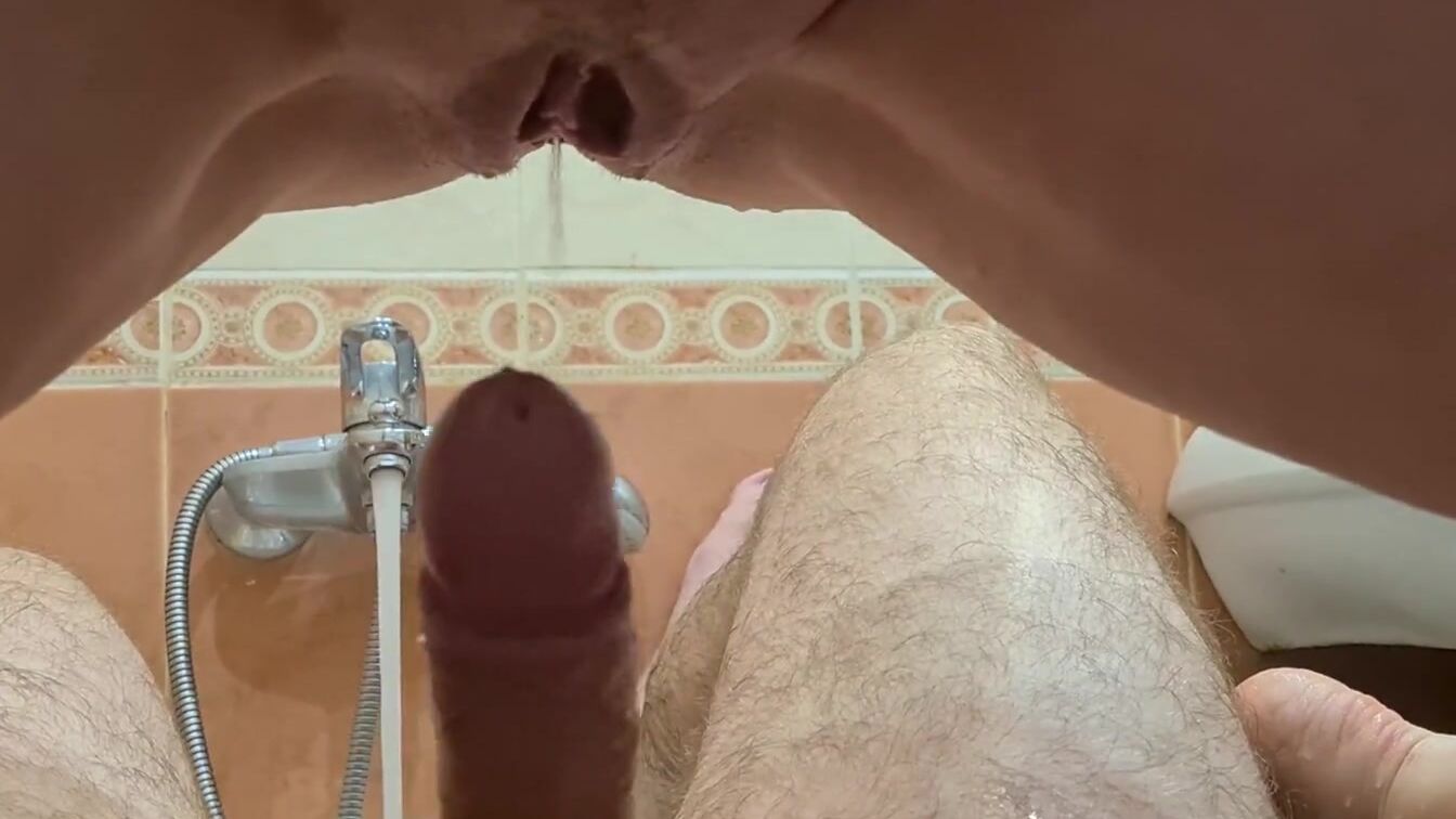 Bae insertion inside the butt, peeing and sits on a penis inside the toilet