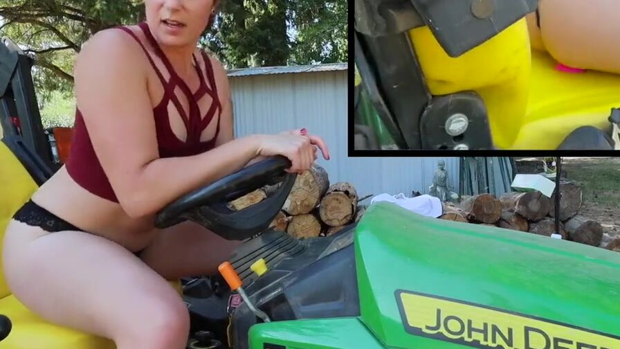 Farm sluts Bailey Brewer riding her faithful John Deere tractor.