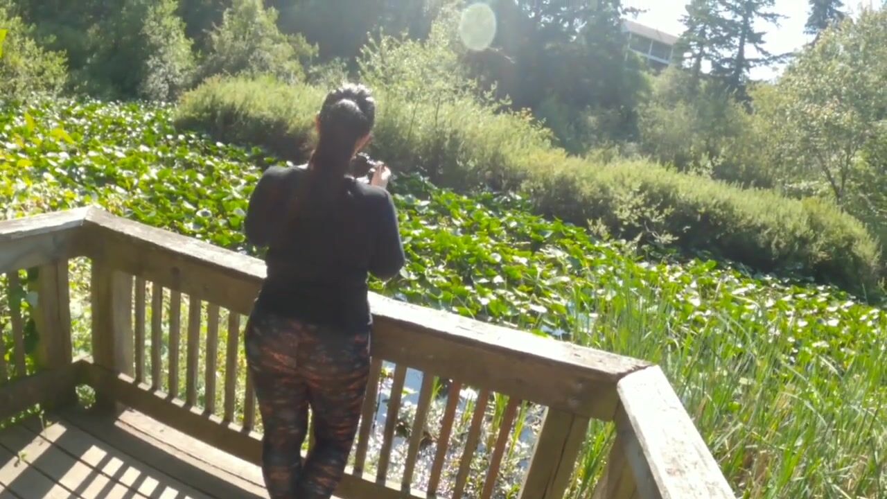 Fat Butt milf Wears watch through Leggings at Outdoor Park