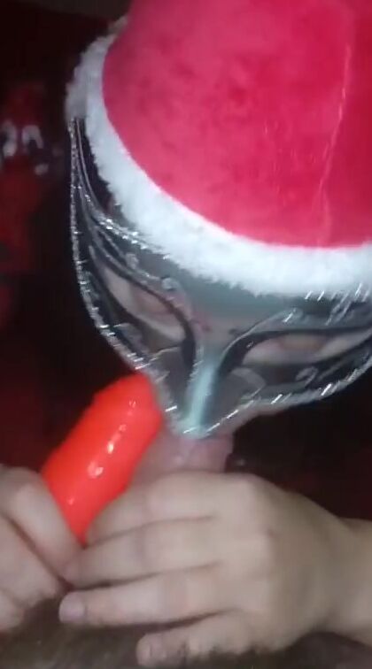 Contest scene - Santa's little bitch has fun with red sex toy and dick