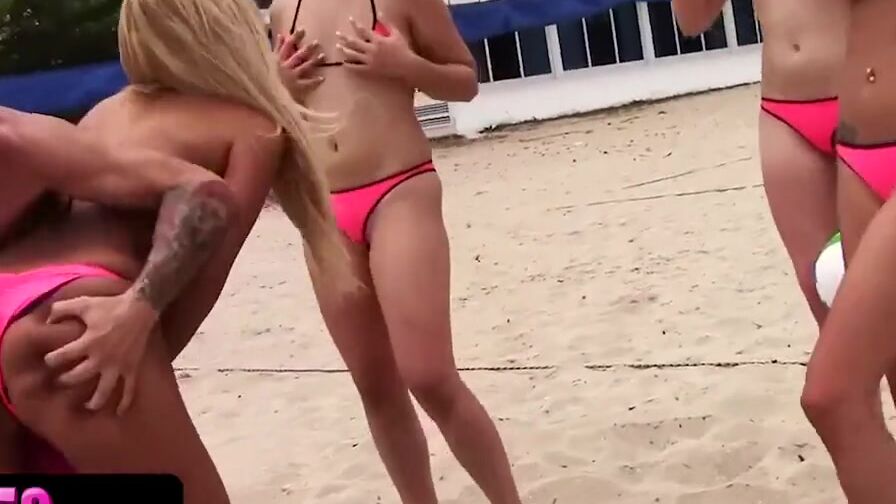 BFFS - Beautiful 18 Yo Meet 2 Athletic Dudes At The Beach And Follow Them For A Quickie By The Pool