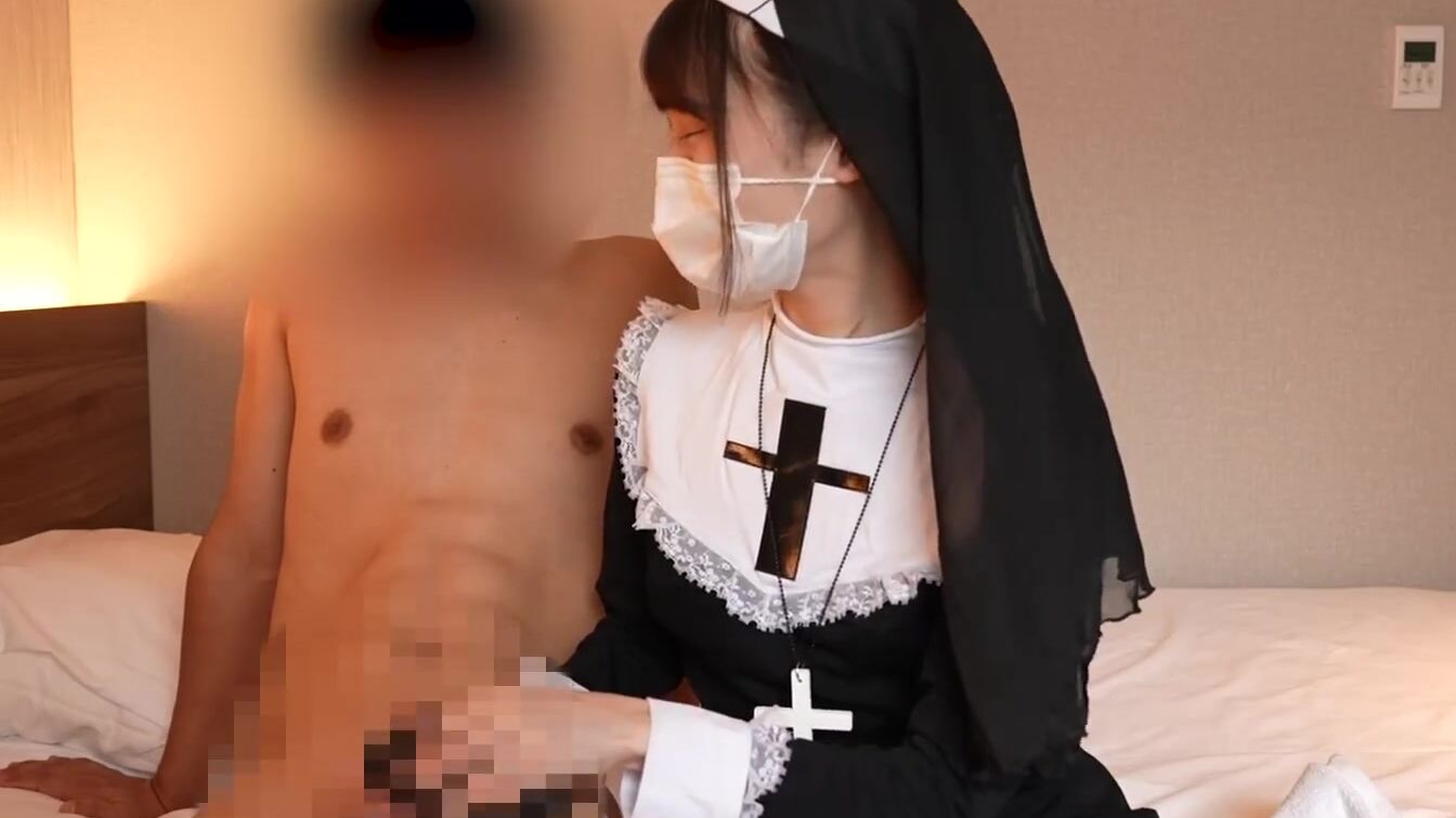 Japanese nun offer a dude a hand job using dildo