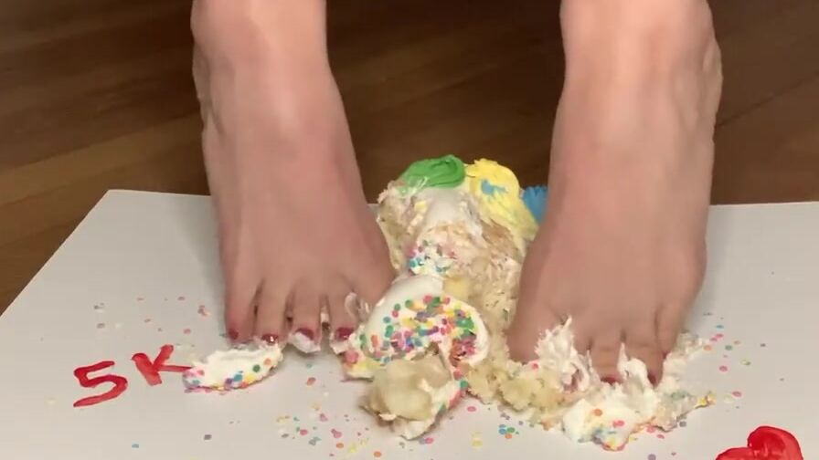 Crushing cake with toes