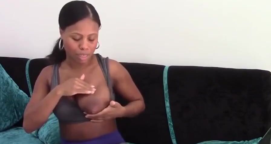 Ebony Hispanic milking her perky breasts two