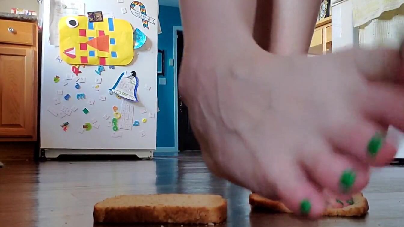 Fem Dom Bread Food Crush Bondage Giantess Food Stomp Bondage for Toes Sub Order