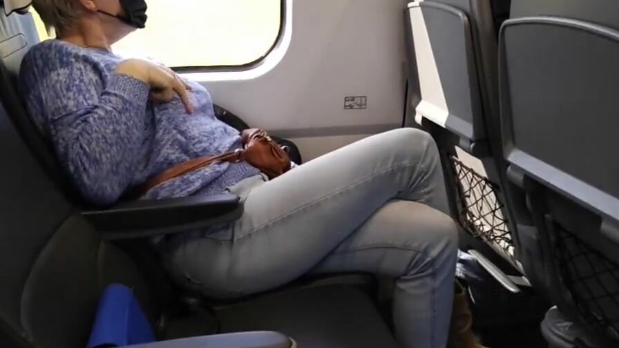 Crossed legs orgasm on a train