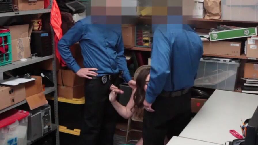 Thief Teenagers Getting Nailed into Backroom For Shoplifting By 2 Officers - Lexi Lovell