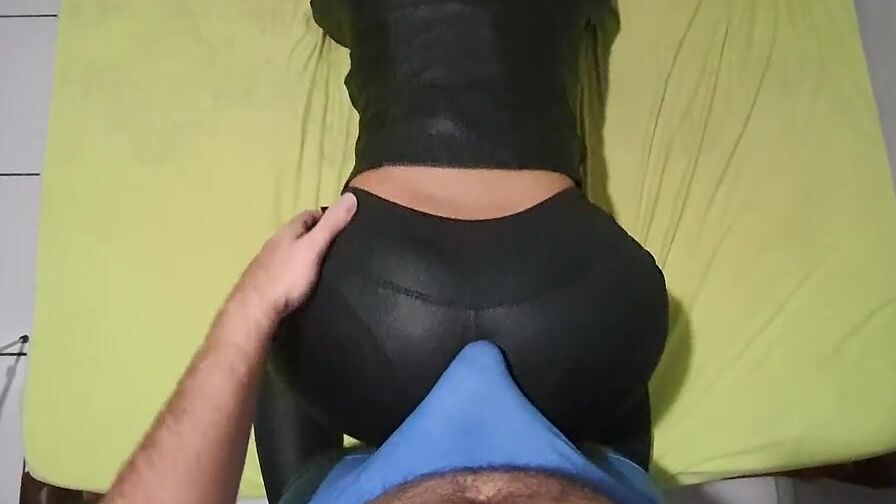 Dry humping inside a full leather outfit, leather pants assjob