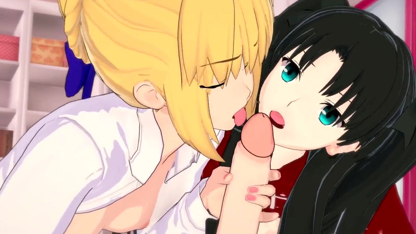 3Some with Rin Tohsaka and Saber Fate [Hentai 3D]