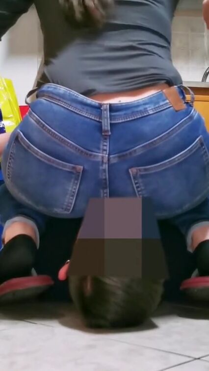 chick face farting Into Jeans