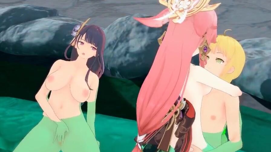 (HD60FPS)YAE MIKO AND RAIDEN SHOGUN HAVE A 3SOME WITH TRAVELER INTO HOMEMADE ONSEN(Serenitea pot)