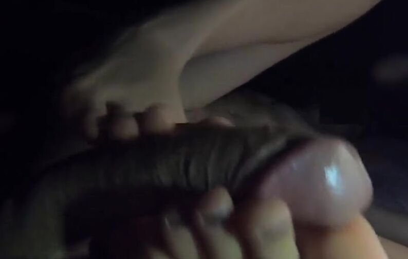 Amateur toejob into a tent ends with lots of cum