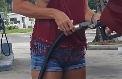 Jugs out at gas station