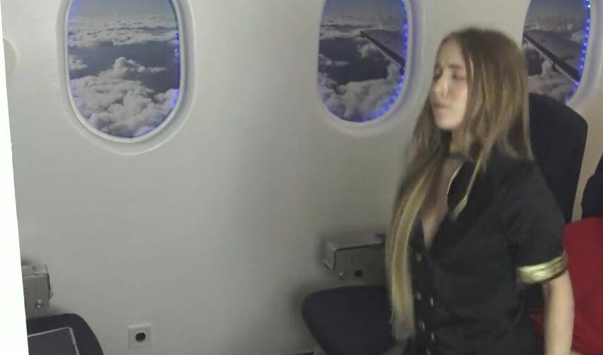 Feet bondage sex with stewardess while into airplane