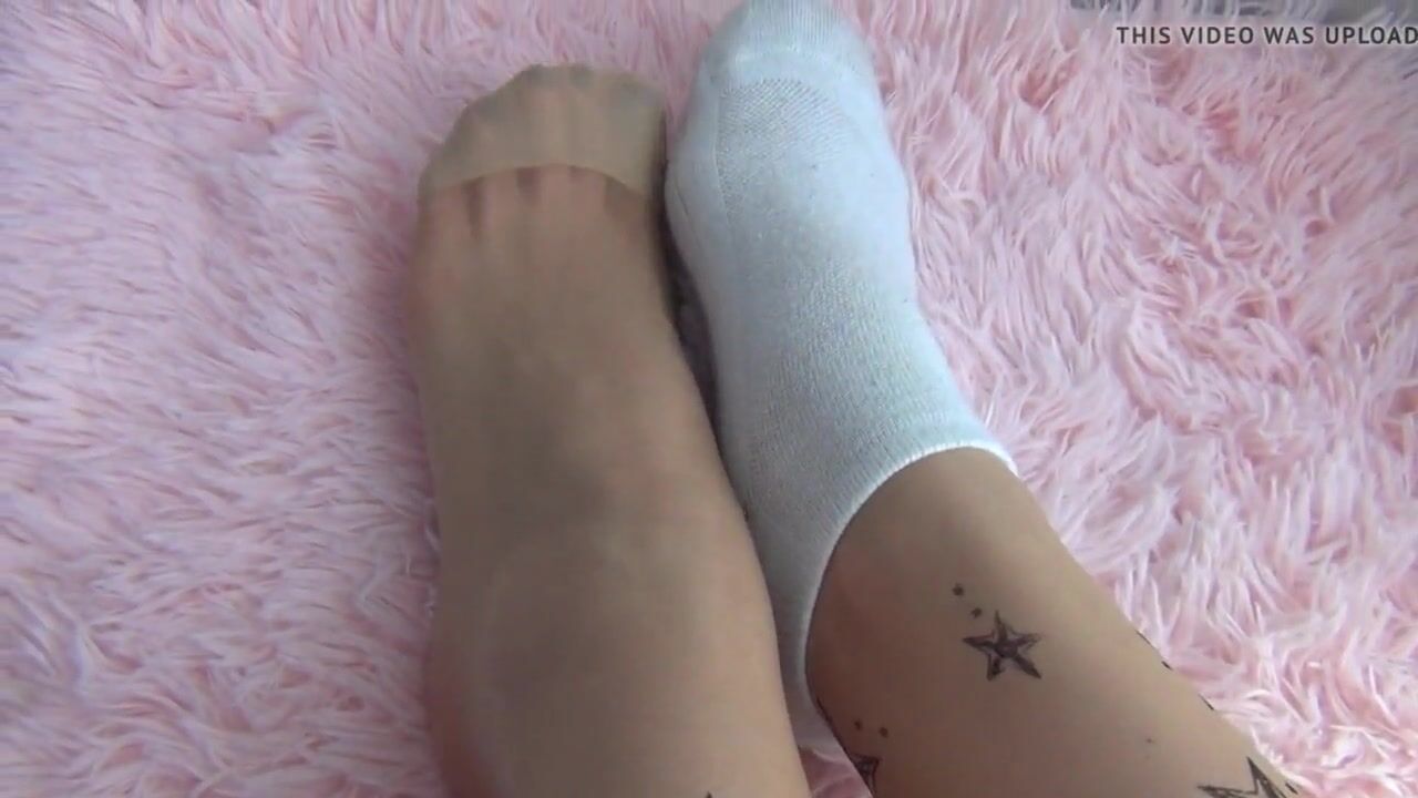 Stockings and white socks on the sluts's babe legs